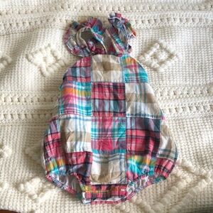 Southern Sunshine Plaid Summer Ruffle Onesie (6M)